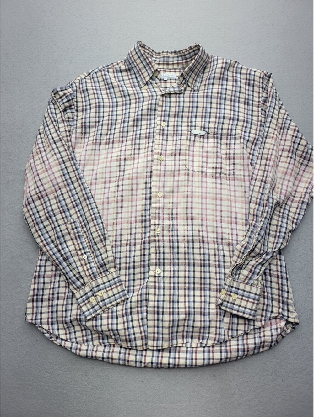 Alex Cannon Men's Button-Up Large Maroon Plaid Cotton Blend Long Sleeve Work